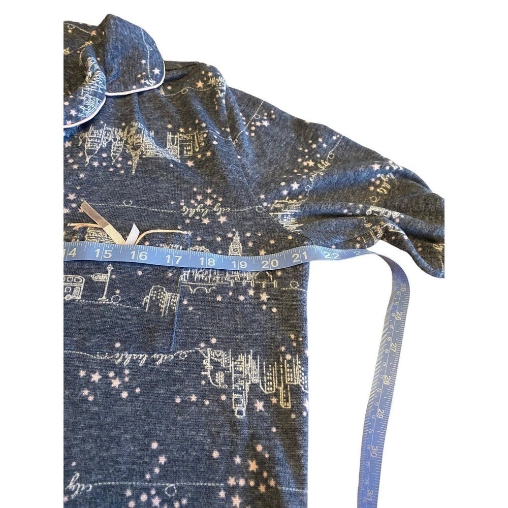 Laura Ashley Nightgown Size Small Blue Pink Trim City Lights Print Button Up - Picture 11 of 11